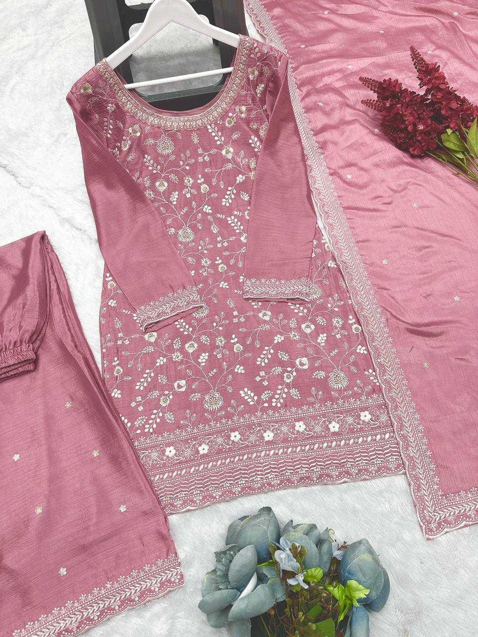 YNF CHINON SILK KESH157 1667 SUITS & DRESSES WHOLESALE EMBROIDERY PALAZZO LADIES SILK WEDDING SUITS MANUFACTURER - Deevit International