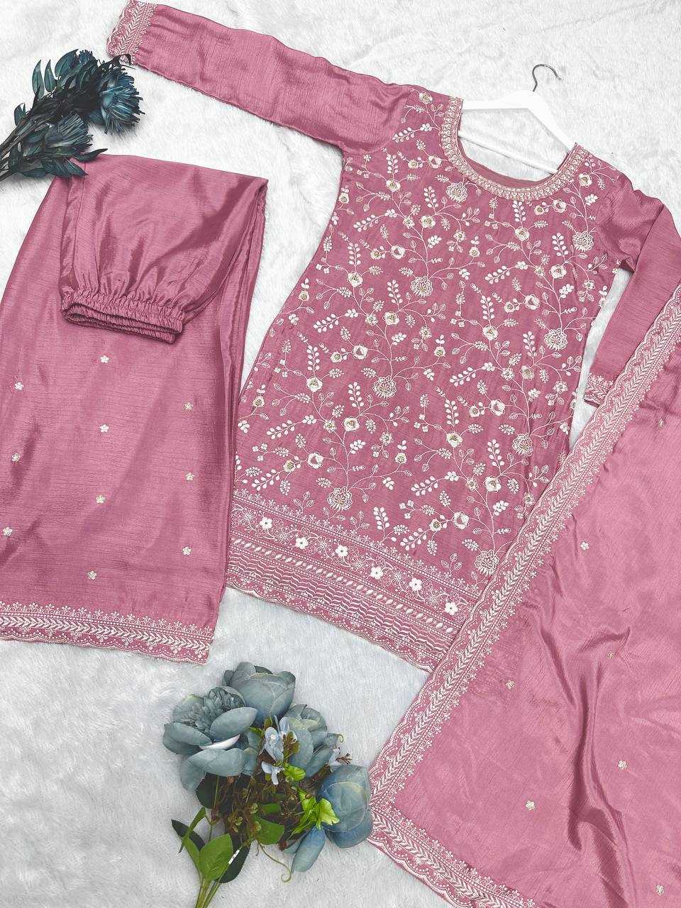 YNF CHINON SILK KESH157 1667 SUITS & DRESSES WHOLESALE EMBROIDERY PALAZZO LADIES SILK WEDDING SUITS MANUFACTURER - Deevit International