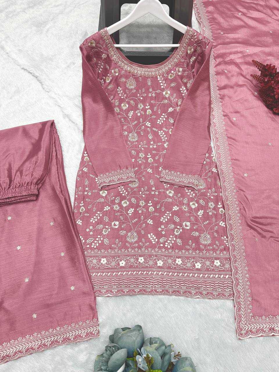 YNF CHINON SILK KESH157 1667 SUITS & DRESSES WHOLESALE EMBROIDERY PALAZZO LADIES SILK WEDDING SUITS MANUFACTURER - Deevit International