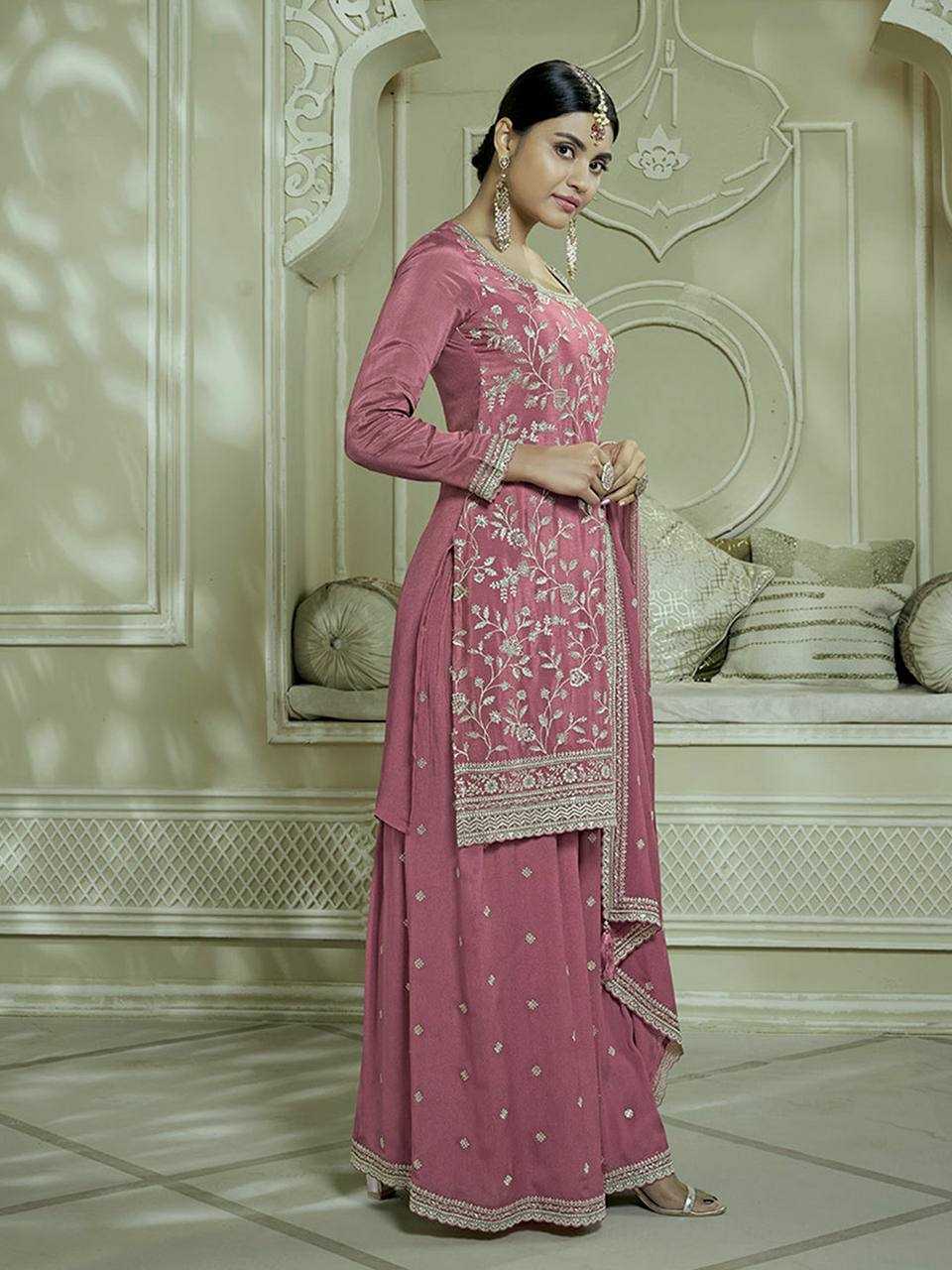 YNF CHINON SILK KESH157 1667 SUITS & DRESSES WHOLESALE EMBROIDERY PALAZZO LADIES SILK WEDDING SUITS MANUFACTURER - Deevit International