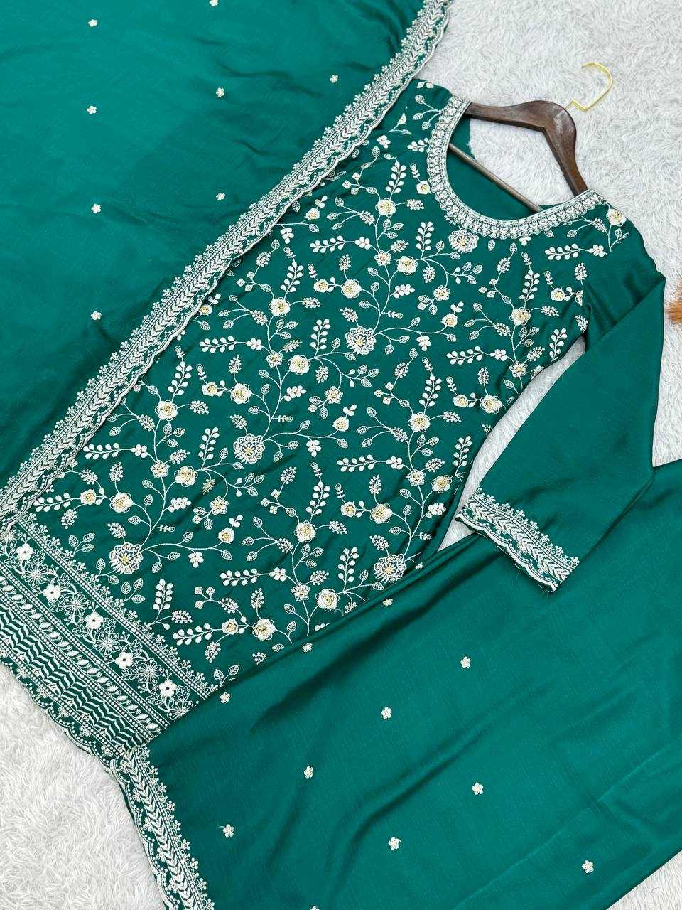 YNF CHINON SILK KESH157 1667 SUITS & DRESSES WHOLESALE EMBROIDERY PALAZZO LADIES SILK WEDDING SUITS MANUFACTURER - Deevit International