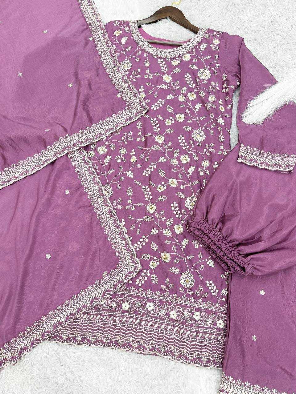 YNF CHINON SILK KESH157 1667 SUITS & DRESSES WHOLESALE EMBROIDERY PALAZZO LADIES SILK WEDDING SUITS MANUFACTURER - Deevit International