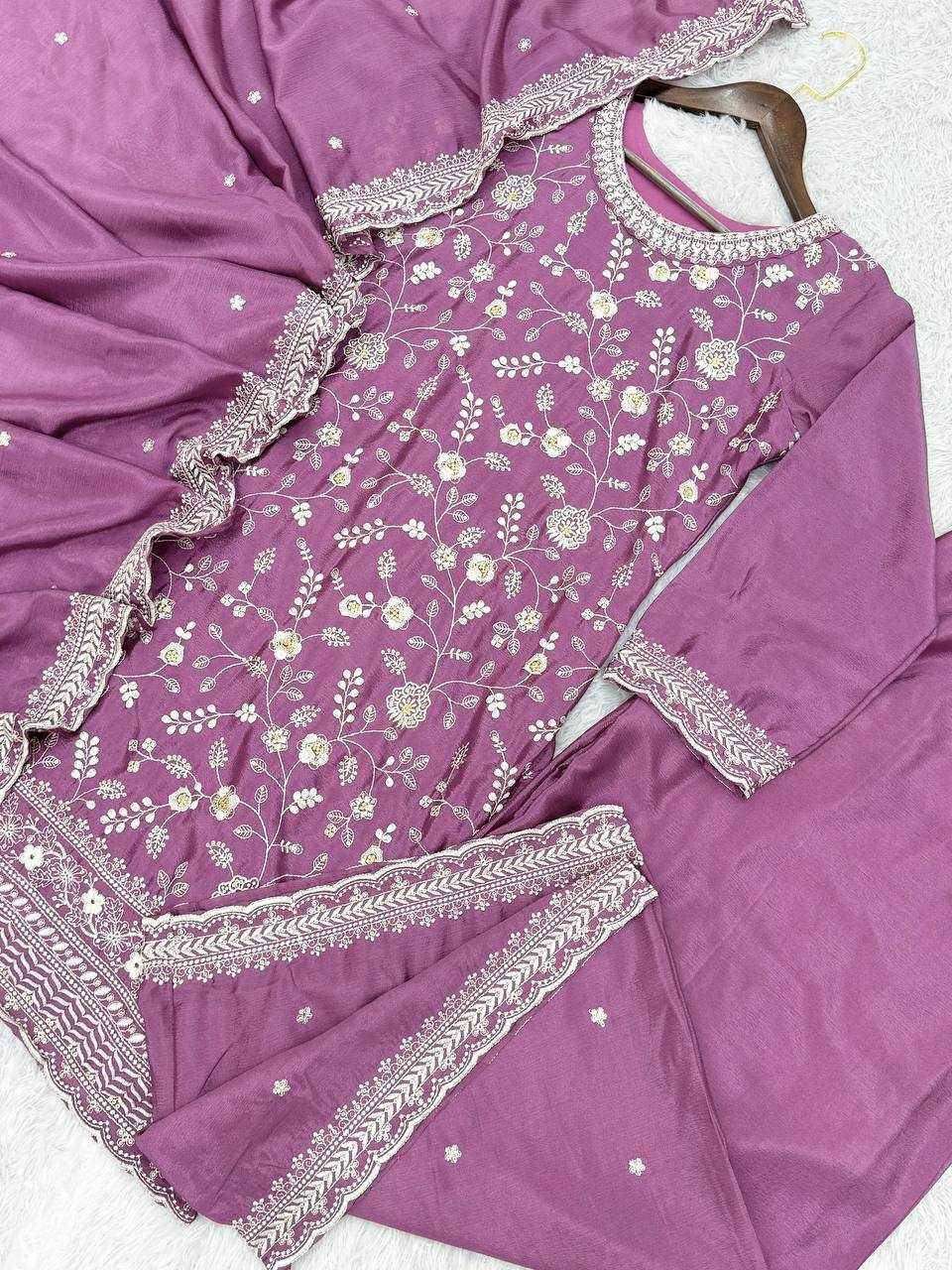 YNF CHINON SILK KESH157 1667 SUITS & DRESSES WHOLESALE EMBROIDERY PALAZZO LADIES SILK WEDDING SUITS MANUFACTURER - Deevit International