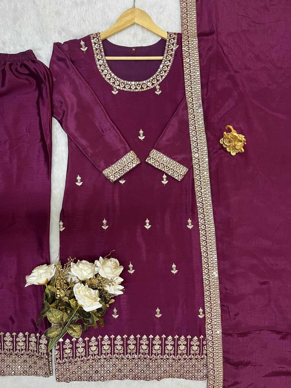 YNF CHINON SILK KESH247 7030 SUITS & DRESSES WHOLESALE EMBROPIDERY SHARARA SALWAR SILK PARTY WEDDING SUITS MANUFACTURE - Deevit International