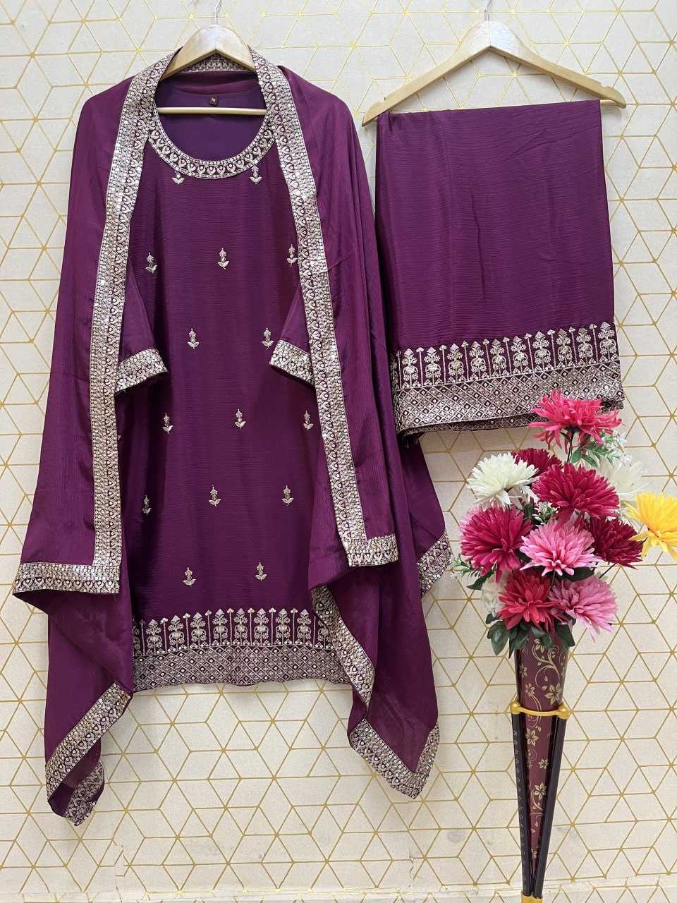 YNF CHINON SILK KESH247 7030 SUITS & DRESSES WHOLESALE EMBROPIDERY SHARARA SALWAR SILK PARTY WEDDING SUITS MANUFACTURE - Deevit International