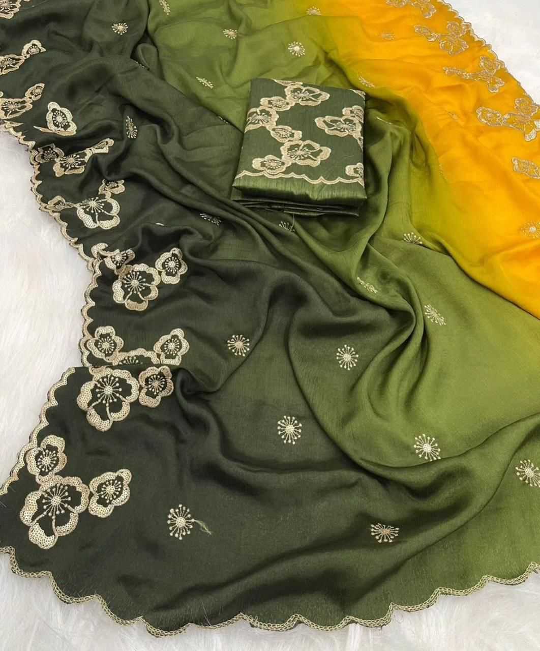 YNF CHINON SILK RIN104 APE163 SAREES WHOLESALE SILK EMBROIDERED CUT WORK SEQUINS SAREES MANUFACTURER - Deevit International