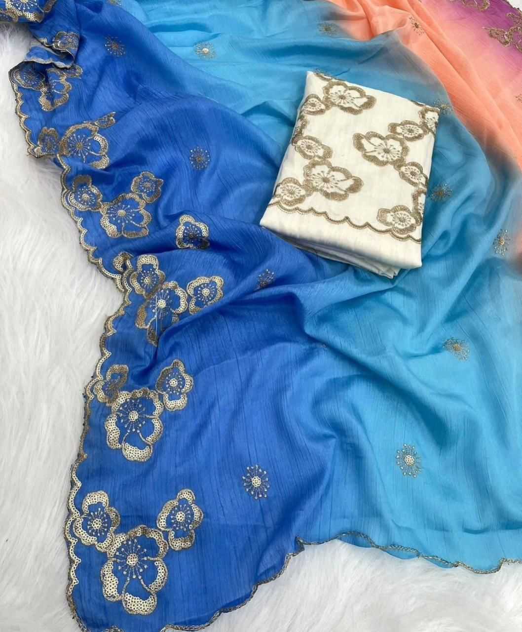 YNF CHINON SILK RIN104 APE163 SAREES WHOLESALE SILK EMBROIDERED CUT WORK SEQUINS SAREES MANUFACTURER - Deevit International