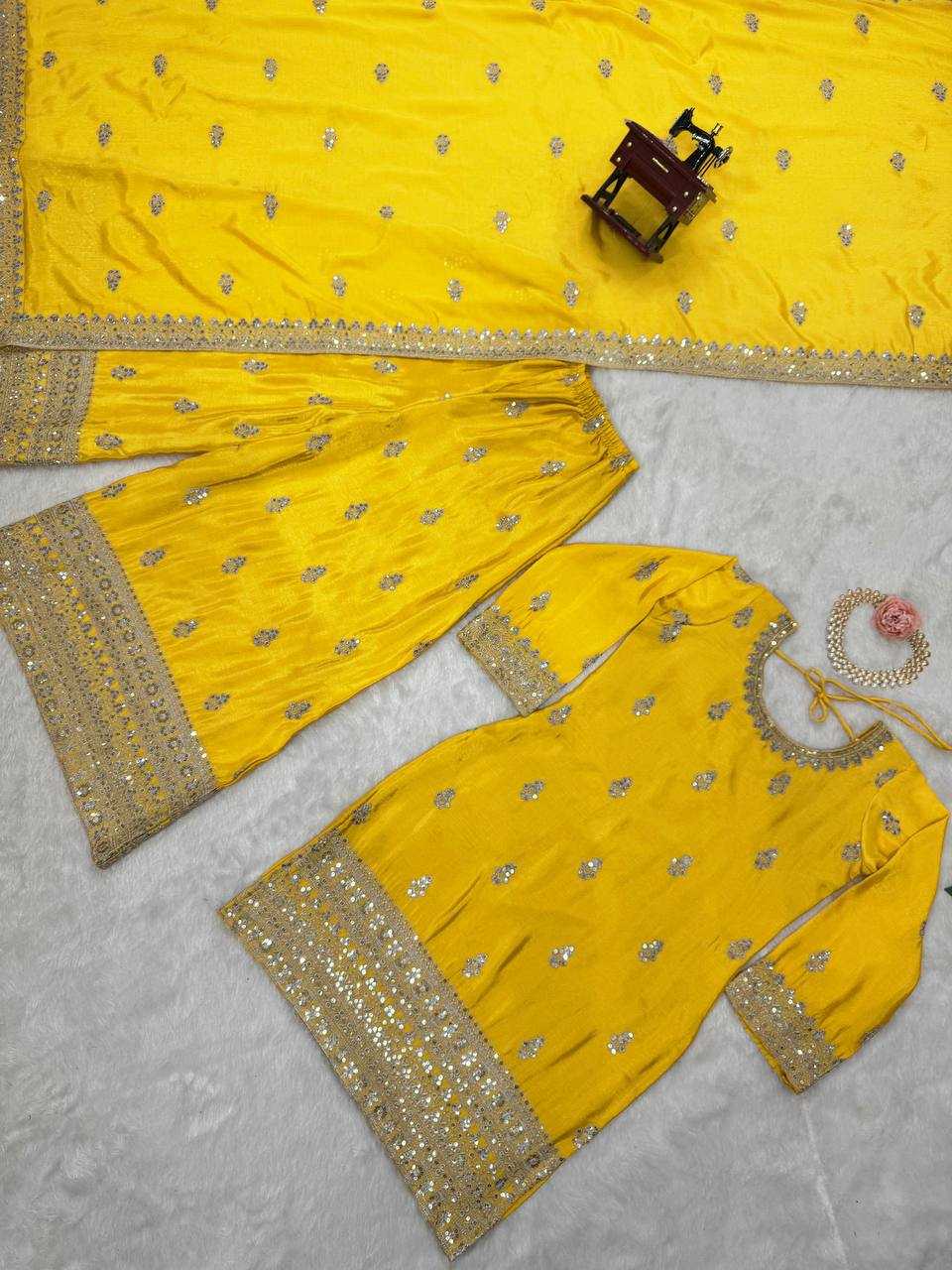 YNF CHINON SILK RIN169 5784 SUITS & DRESSES WHOLESALE EMBROIDEREY WEDDING PALAZOO SILK SUITS MANUFACTURE - Deevit International