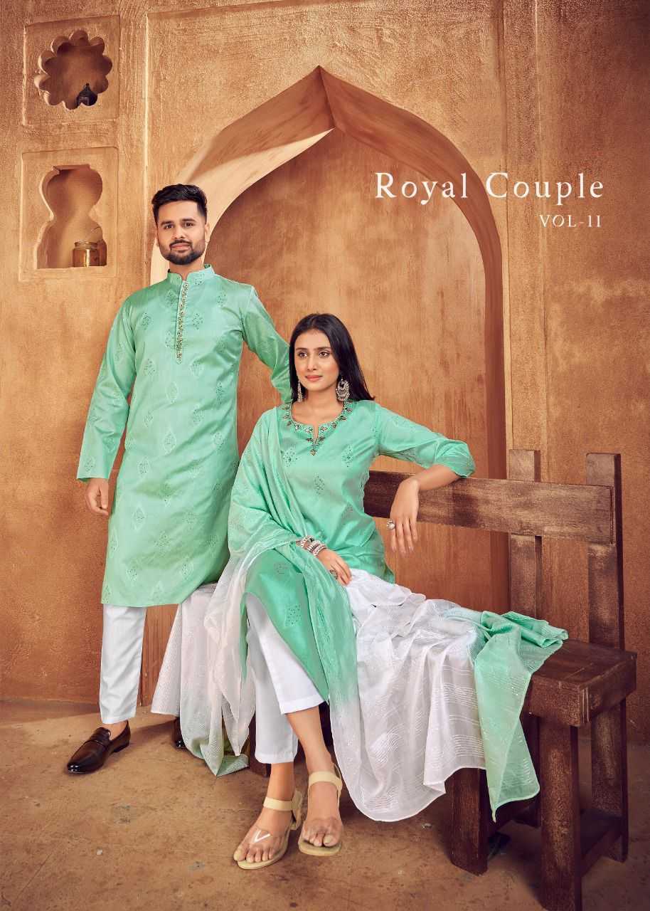 YNF COTTON RIN131 11 COUPLE WEAR WHOLESALE MENS KURTA PAYJAM & FEMALE KURTIS BOTTOM MANUFACTURER - Deevit International