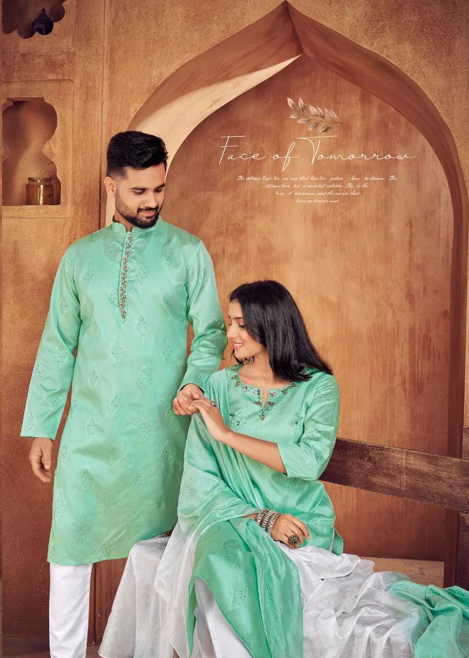 YNF COTTON RIN131 11 COUPLE WEAR WHOLESALE MENS KURTA PAYJAM & FEMALE KURTIS BOTTOM MANUFACTURER - Deevit International