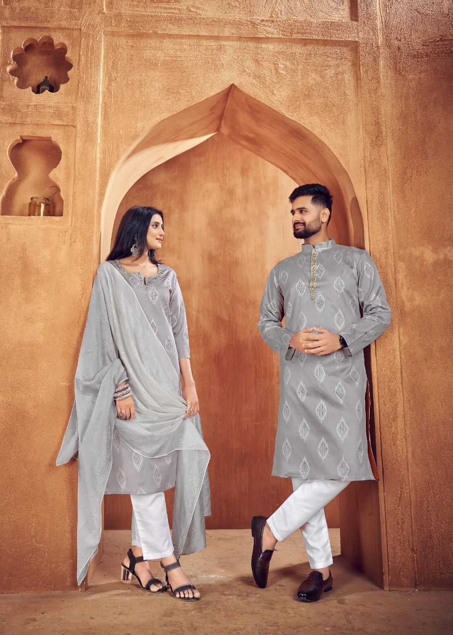 YNF COTTON RIN131 11 COUPLE WEAR WHOLESALE MENS KURTA PAYJAM & FEMALE KURTIS BOTTOM MANUFACTURER - Deevit International