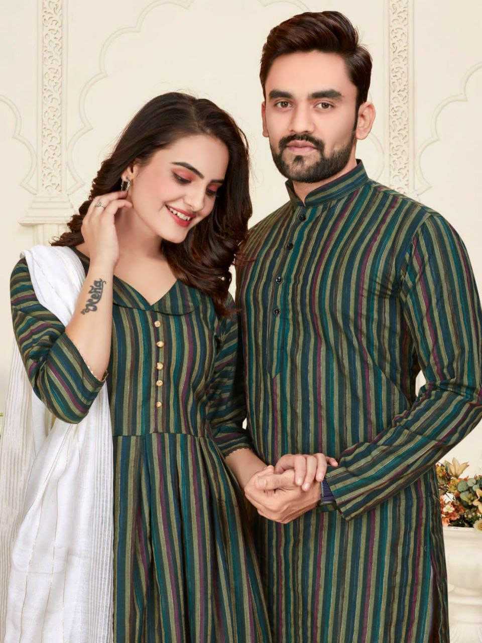 YNF COTTON RIN191 DHRUV-TARA COUPLE WEAR WHOLESALE MENS KURTA PAYJAM & FEMALE KURTIS BOTTOM MANUFACTURER - Deevit International