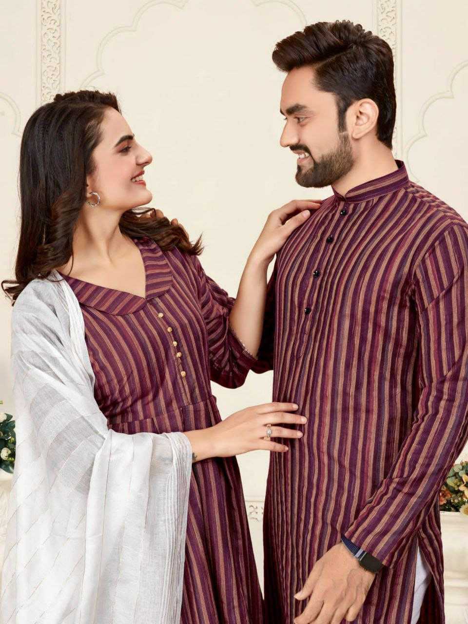 YNF COTTON RIN191 DHRUV-TARA COUPLE WEAR WHOLESALE MENS KURTA PAYJAM & FEMALE KURTIS BOTTOM MANUFACTURER - Deevit International