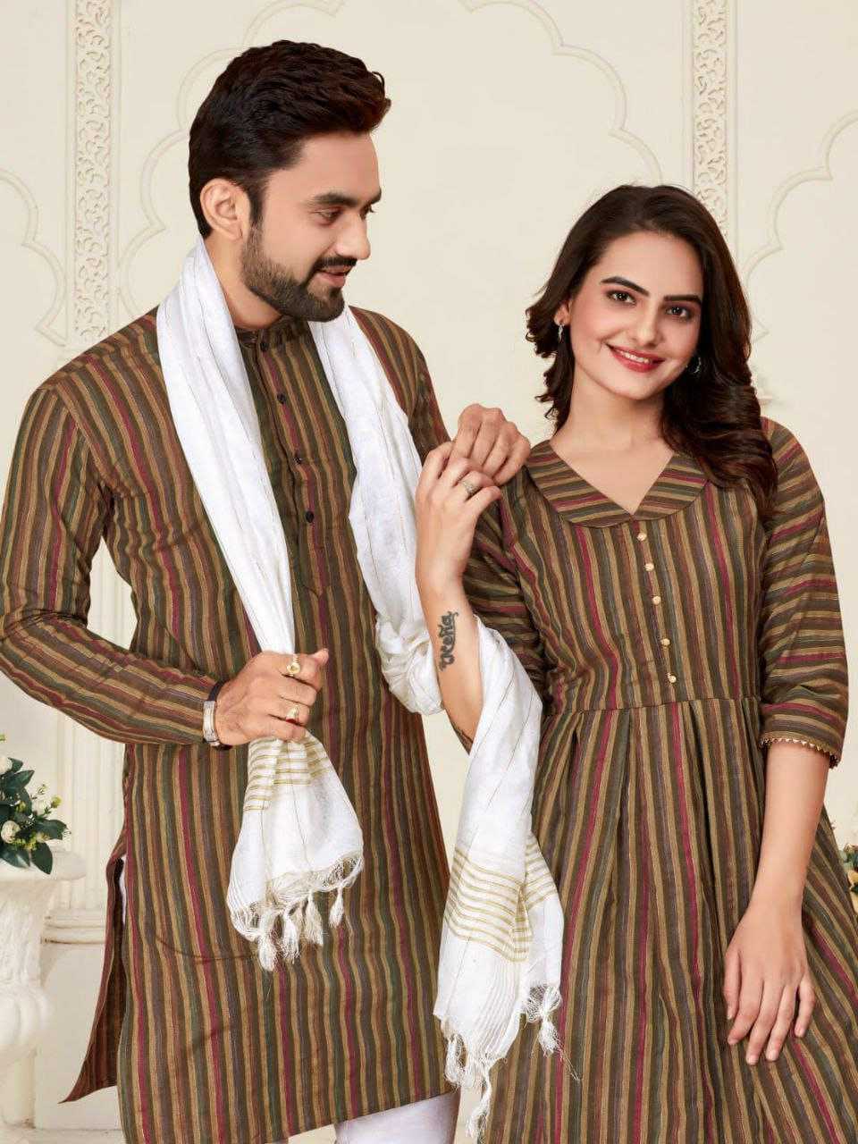 YNF COTTON RIN191 DHRUV-TARA COUPLE WEAR WHOLESALE MENS KURTA PAYJAM & FEMALE KURTIS BOTTOM MANUFACTURER - Deevit International