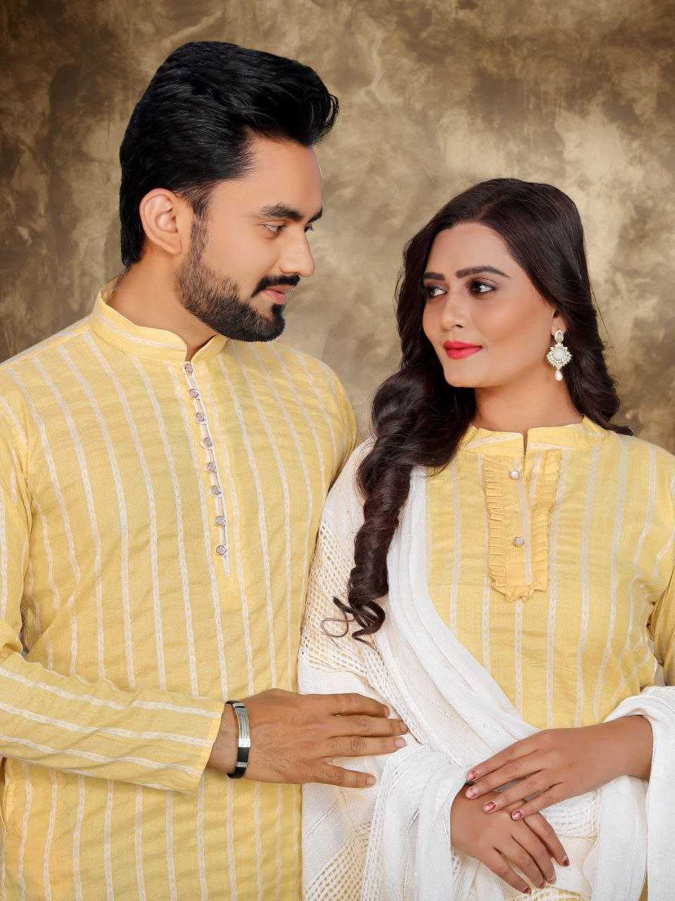 YNF COTTON RIN191 Madhu-Baala COUPLE WEAR WHOLESALE MENS KURTA PAYJAM & FEMALE KURTIS BOTTOM MANUFACTURER - Deevit International