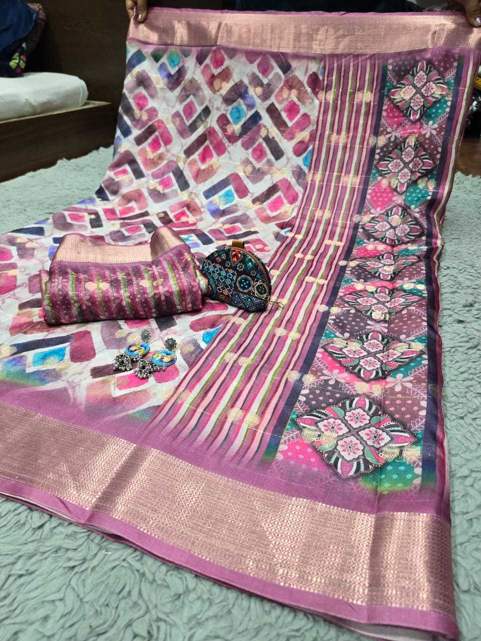 YNF DOLA SILK RIN128 RJK112 SAREES WHOLESALE DOLA SILK PRINTED SILK ZARI BORDER SILK SAREES MANUFACTURER - Deevit International