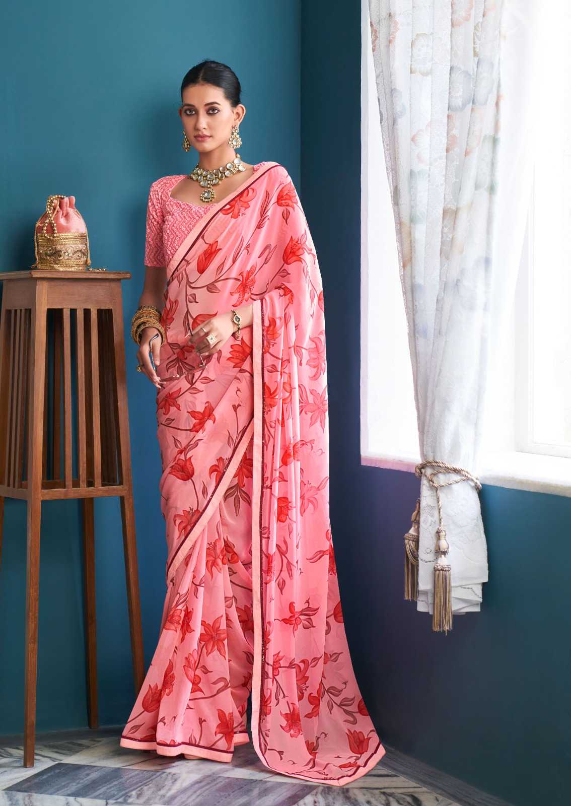 YNF GEORGETTE KESH235 Jharokha SAREES WHOLESALE PRINTED LADIES WEIGHTLESS SAREES MANUFACTURER - Deevit International