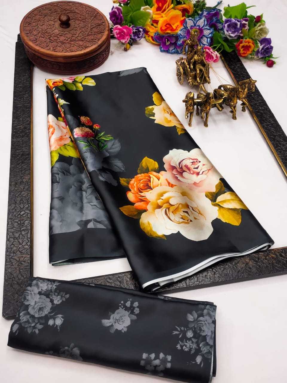 YNF JAPAN SARTIN KESH254 SUA02 SAREES WHOLESALE PRINTED PARTY WEAR SATIN SAREES MANUFACTURER - Deevit International