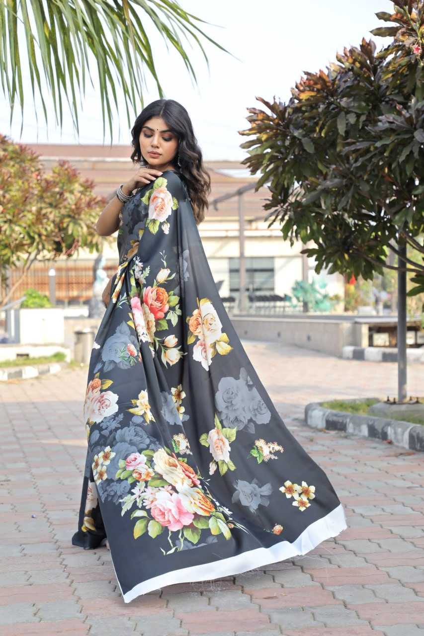 YNF JAPAN SARTIN KESH254 SUA02 SAREES WHOLESALE PRINTED PARTY WEAR SATIN SAREES MANUFACTURER - Deevit International