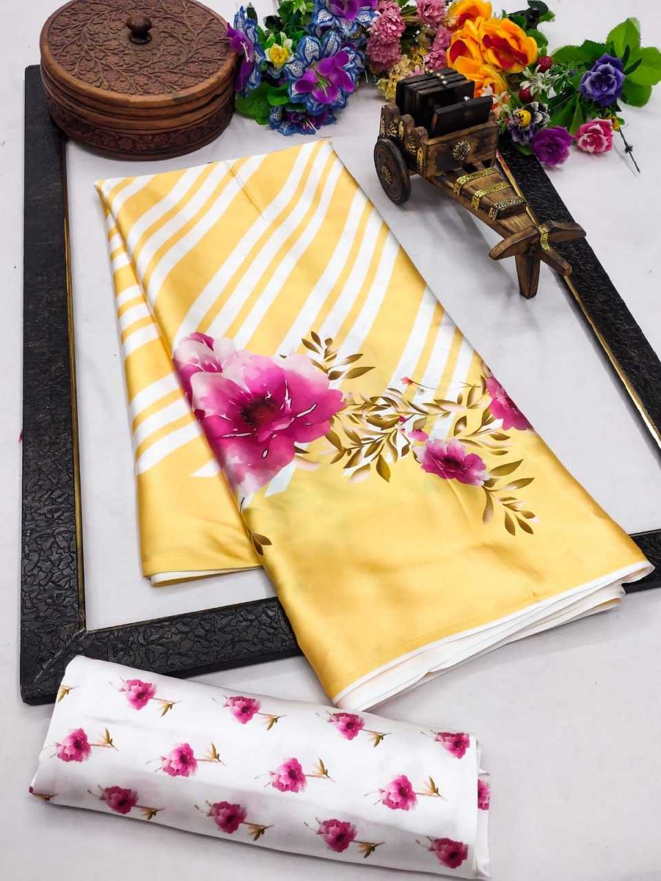 YNF JAPAN SARTIN KESH254 SUA03 SAREES WHOLESALE PRINTED PARTY WEAR SATIN SAREES MANUFACTURER - Deevit International