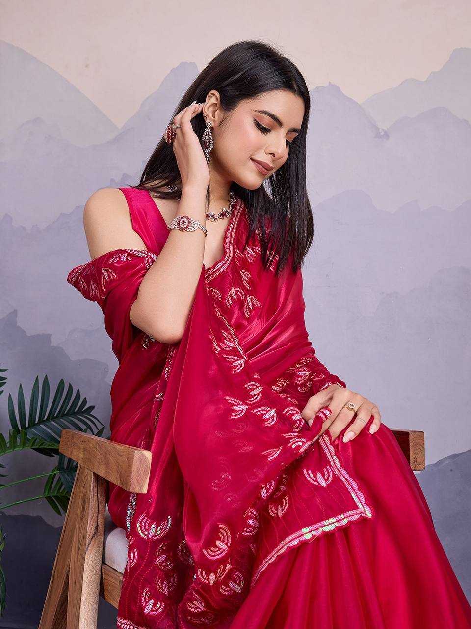 YNF JIMMY CHOO RIN188 Canberry5 SAREES WHOLESALE SEQUENCE PARTY WEAR EMBROIDERED JIMMY CHOO SAREES MANUFACTURER - Deevit International