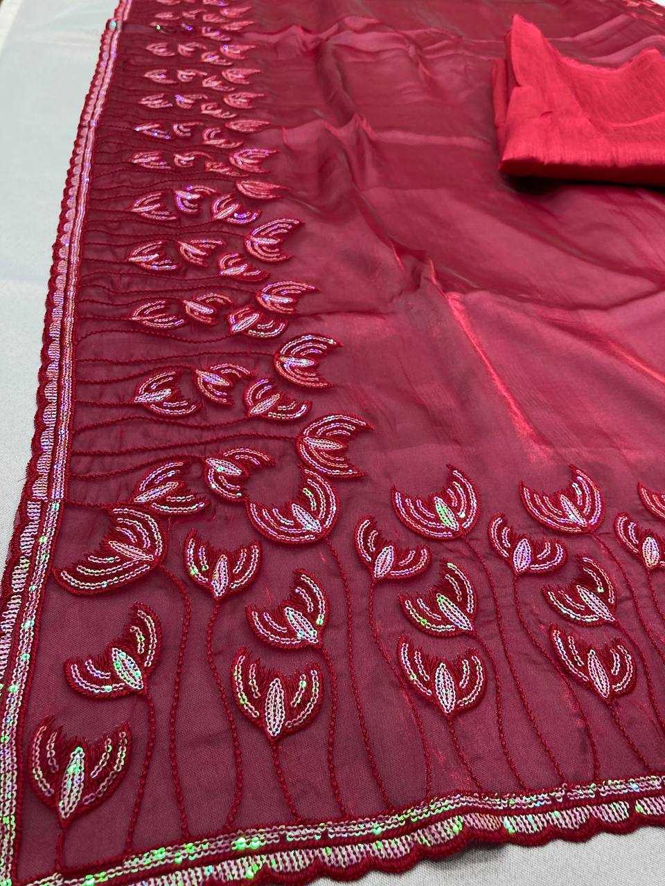 YNF JIMMY CHOO RIN188 Canberry5 SAREES WHOLESALE SEQUENCE PARTY WEAR EMBROIDERED JIMMY CHOO SAREES MANUFACTURER - Deevit International