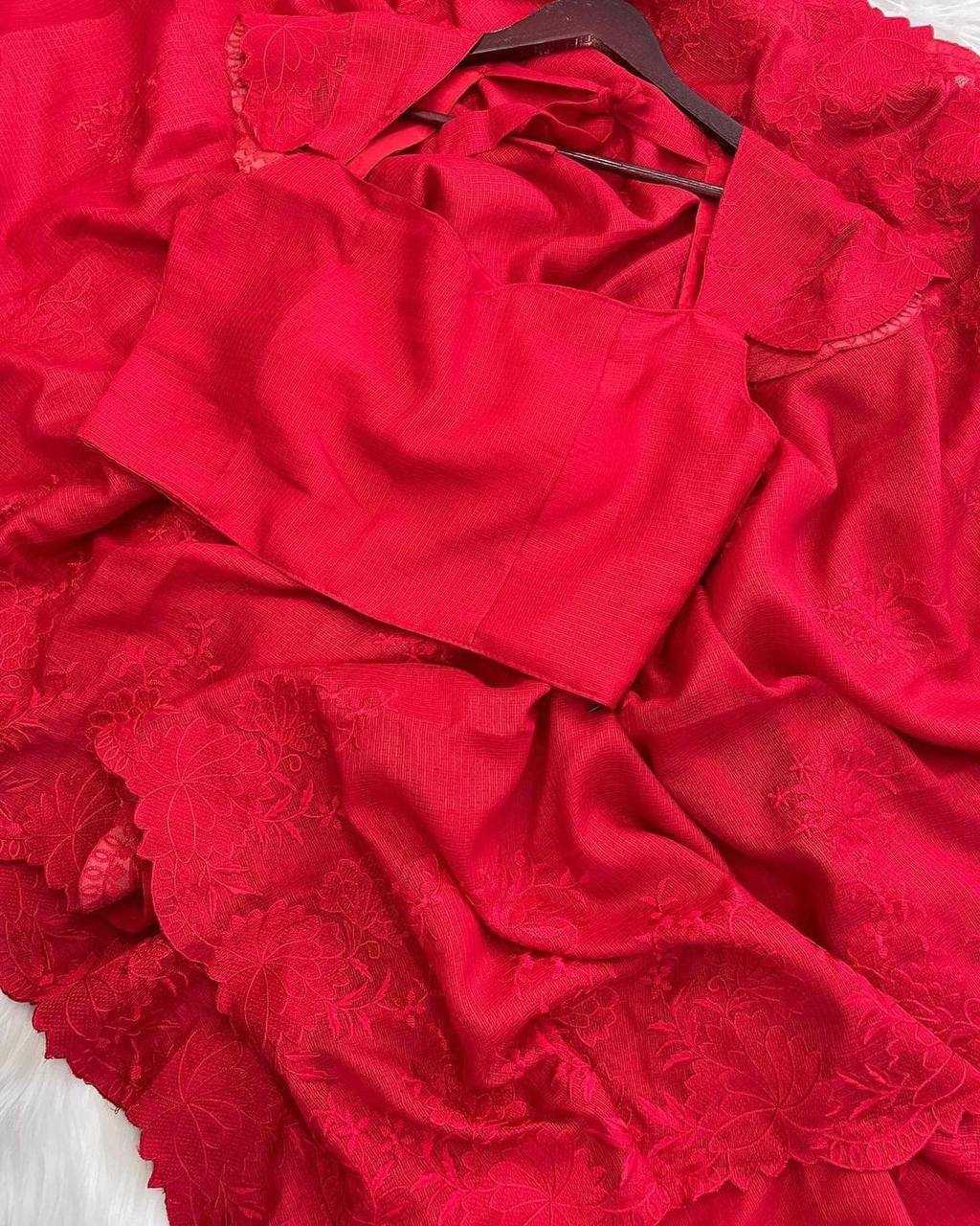 YNF KOTA CHEX RIN189 1132 SAREES WHOLESALE SEQUENCE EMBROIDERED KOTA DORIA RED SAREES MANUFACTURER - Deevit International