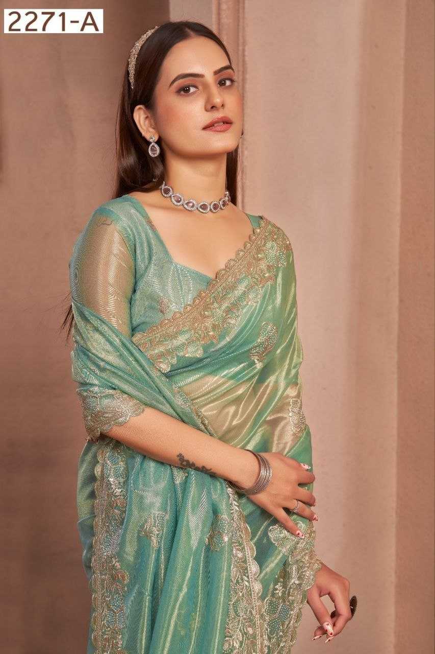 YNF NET RIN195 2271 SAREES WHOLESALE NET EMBROIDERED CUT WORK SAREES MANUFACTURER - Deevit International