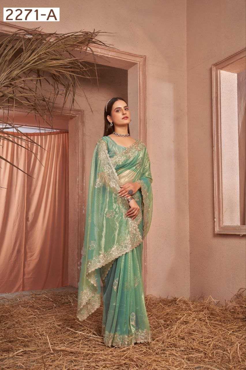 YNF NET RIN195 2271 SAREES WHOLESALE NET EMBROIDERED CUT WORK SAREES MANUFACTURER - Deevit International