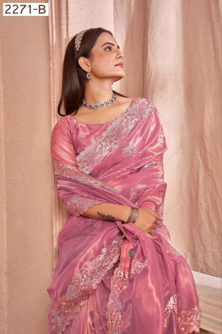 YNF NET RIN195 2271 SAREES WHOLESALE NET EMBROIDERED CUT WORK SAREES MANUFACTURER - Deevit International