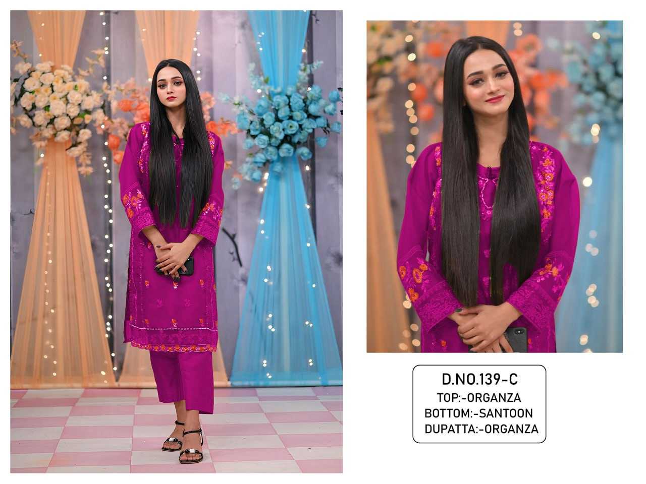 YNF ORGANZA RIN129 139 SUITS & DRESSES WHOLESALE UNSTITCHED SUITS EMANUFACTURER - Deevit International