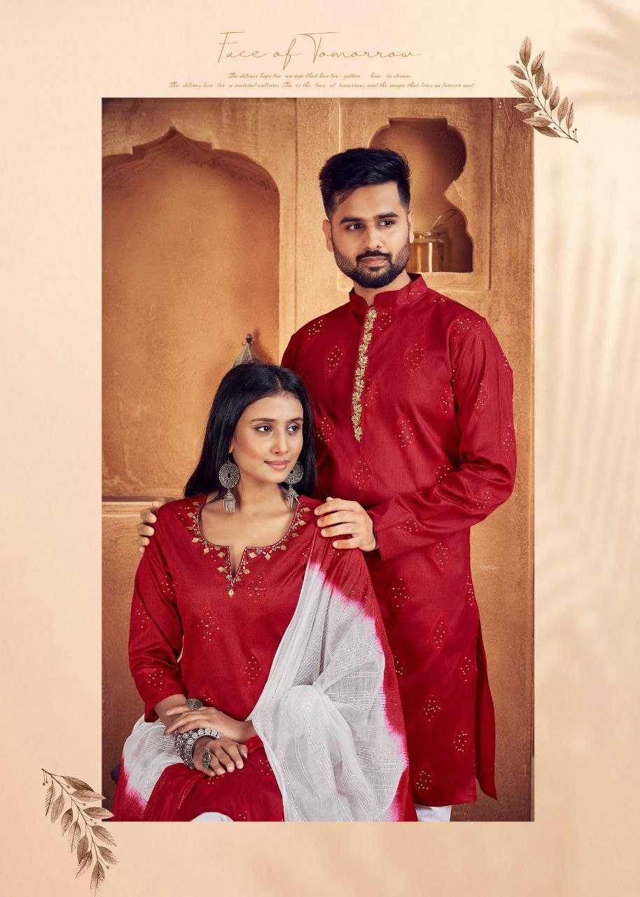 YNF PURE COTTON KESH246 Royal Couple V-11 COUPLE WEAR WHOLESALE MENS KURTA PAYJAM & FEMALE KURTIS BOTTOM MANUFACTURER - Deevit International