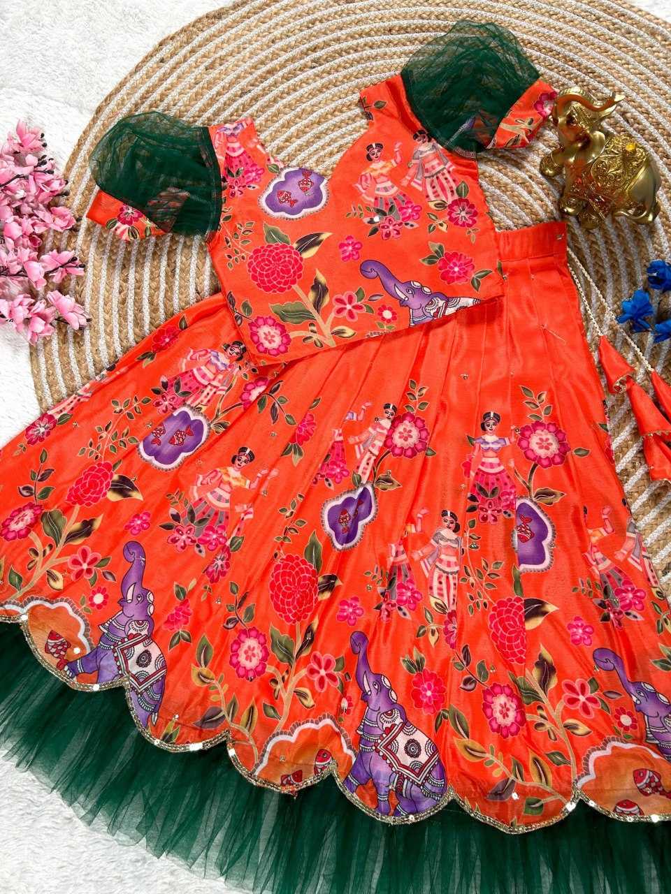 YNF SOFT CHINON KESH109 160 WHOLESALE KIDS LEHENGA TRADITIONAL ETHNIC LEHENGA KIDS FESTIVEL LEHANGA MANUFACTURER - Deevit International