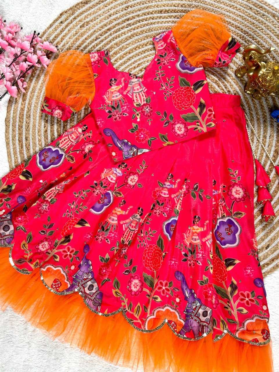 YNF SOFT CHINON KESH109 160 WHOLESALE KIDS LEHENGA TRADITIONAL ETHNIC LEHENGA KIDS FESTIVEL LEHANGA MANUFACTURER - Deevit International