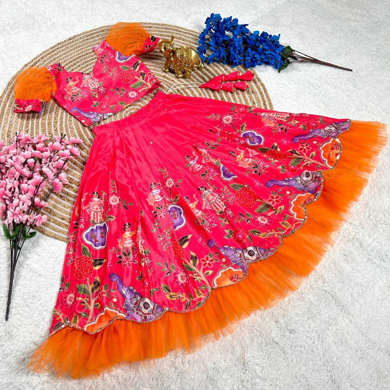 YNF SOFT CHINON KESH109 160 WHOLESALE KIDS LEHENGA TRADITIONAL ETHNIC LEHENGA KIDS FESTIVEL LEHANGA MANUFACTURER - Deevit International