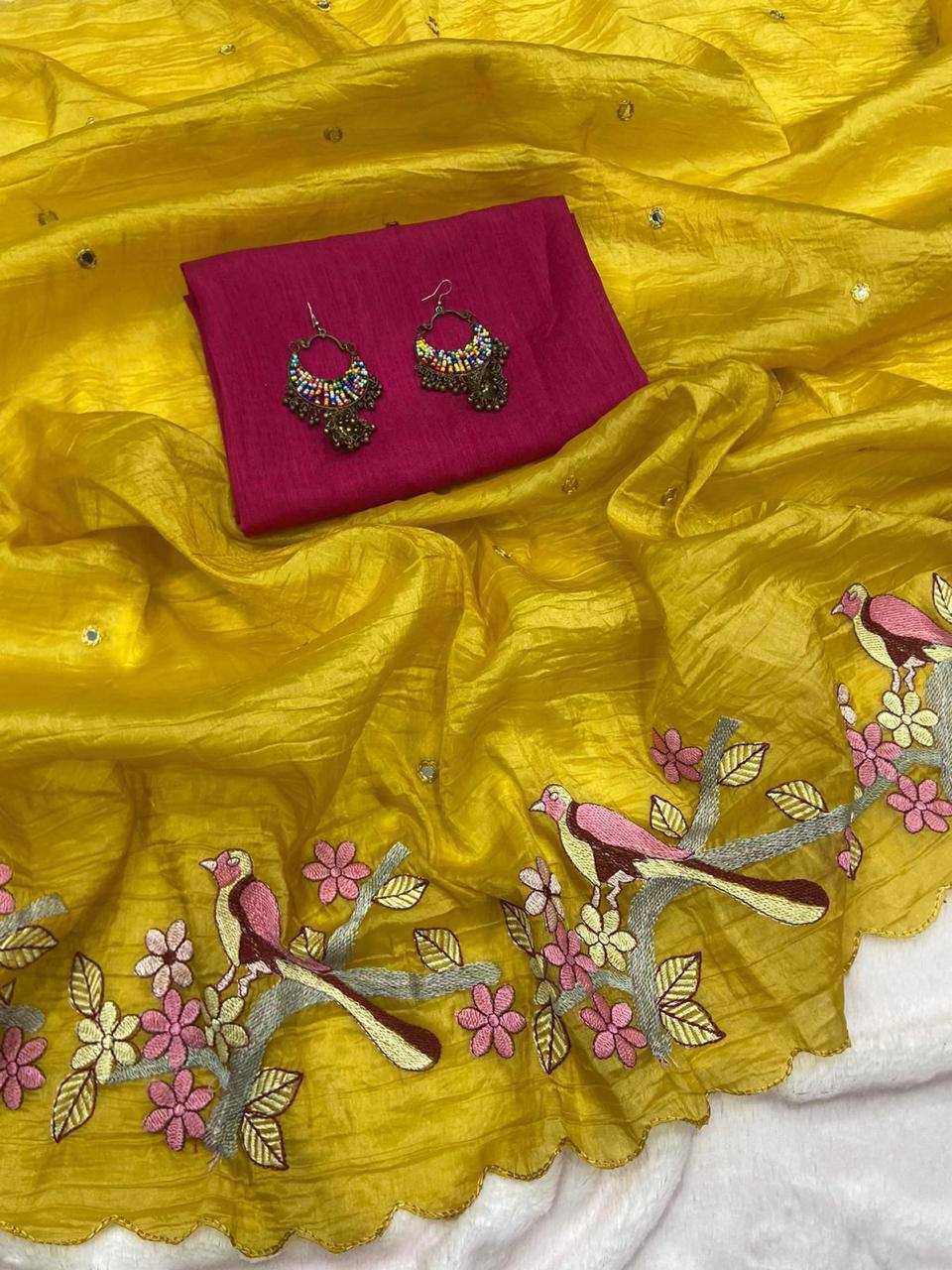 YNF SOFT GOLD CRUSH KESH250 RGF07 SAREES WHOLESALE EMBROIDERED CUT WORK FANCY SAREES MANUFACTURER - Deevit International