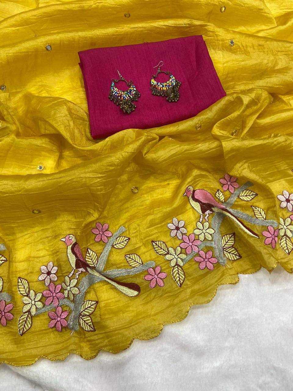 YNF SOFT GOLD CRUSH KESH250 RGF07 SAREES WHOLESALE EMBROIDERED CUT WORK FANCY SAREES MANUFACTURER - Deevit International