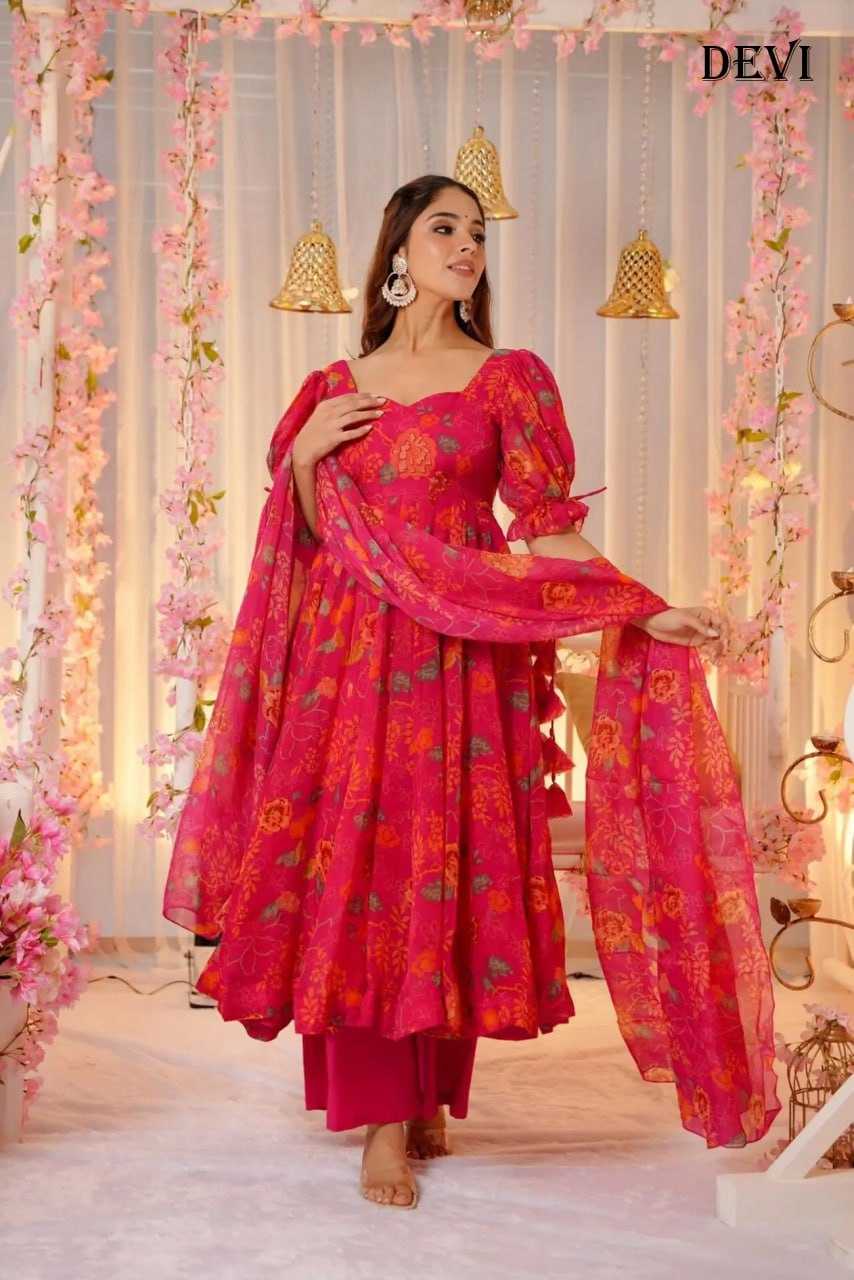 YNF TABBY SILK RIN131 DEVI V~6 GOWNS WHOLESALE PRINTED FANCY ANARAKLI SILK GOWNS MANUFACTURER - Deevit International