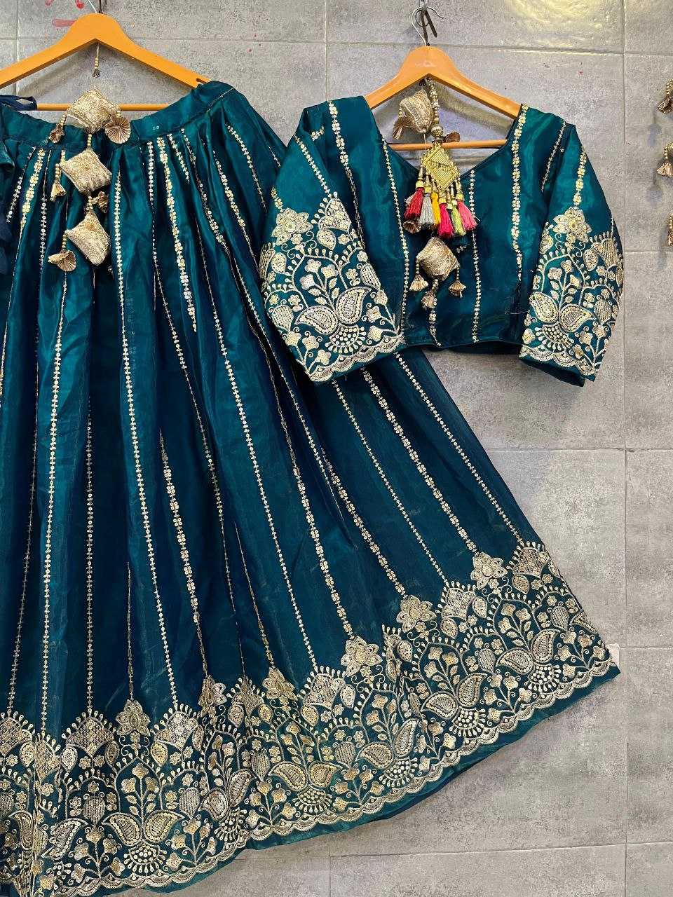 YNF TISSUE SILK KESH179 AHB105 LEHENGAS WHOLESALE DESIGNER SILK WEDDING SEQUNIS LEHENGAS MANUFACTURER - Deevit International