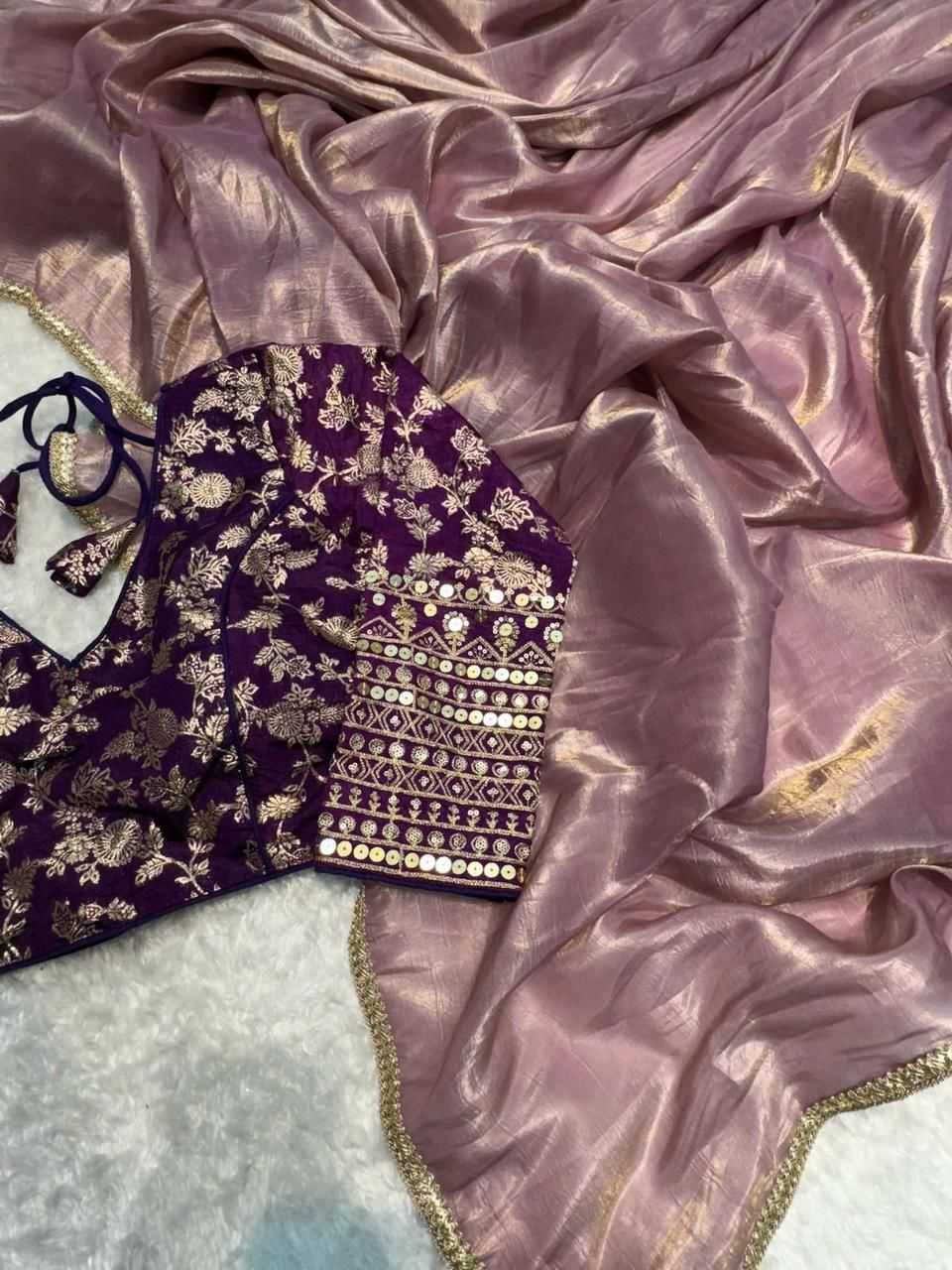 YNF TISSUE SILK KESH195 KRF32 SAREES WHOLESALE PARTY WEAR TISSUE SILK LACE BORDER SAREES MANUFACTURER - Deevit International