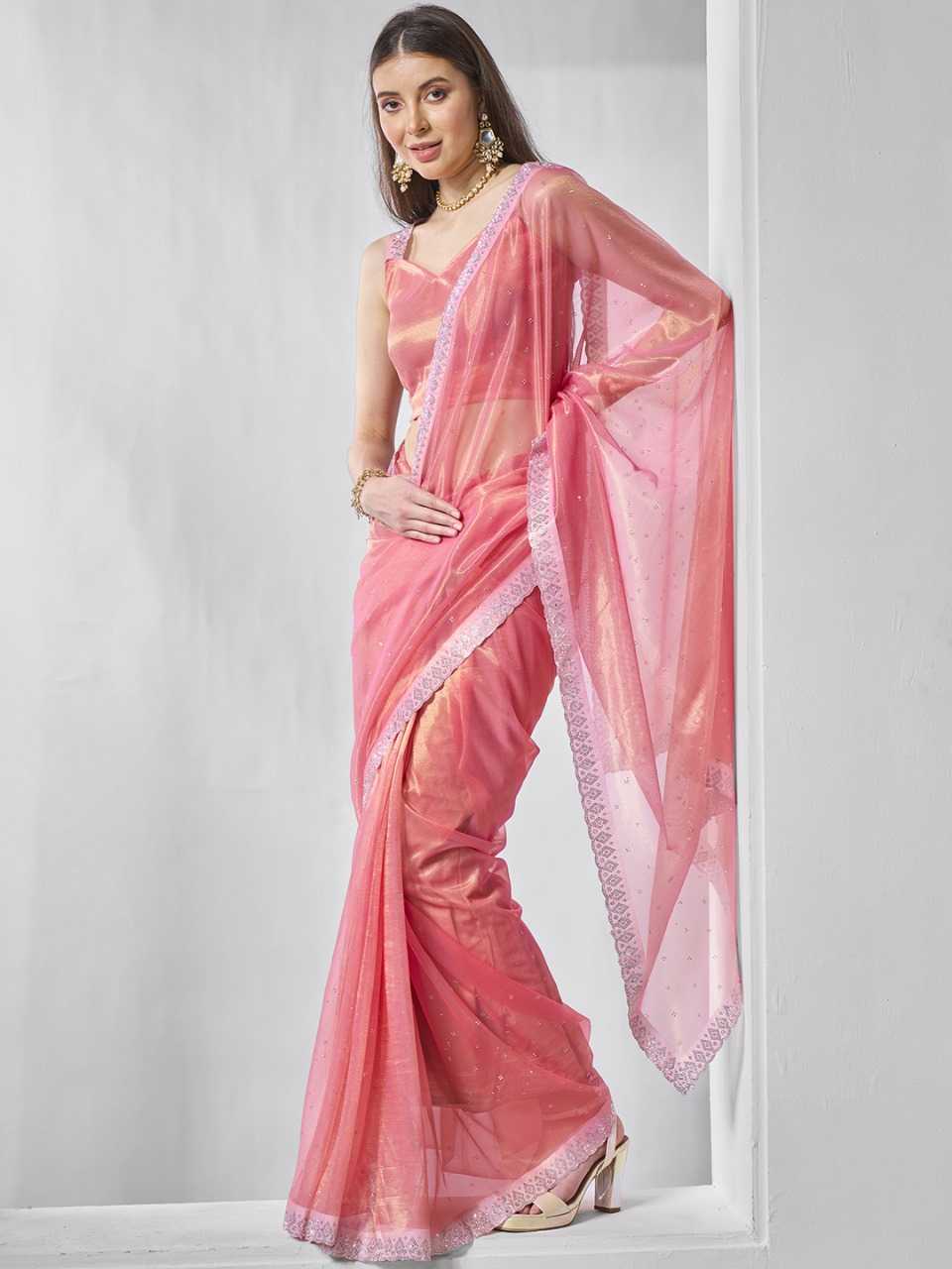 YNF TISSUE SILK KESH235 TISSUE SAREES WHOLESALE PARTY WEAR NET TISSUE SILK PAIN SAREES MANUFACTURER - Deevit International