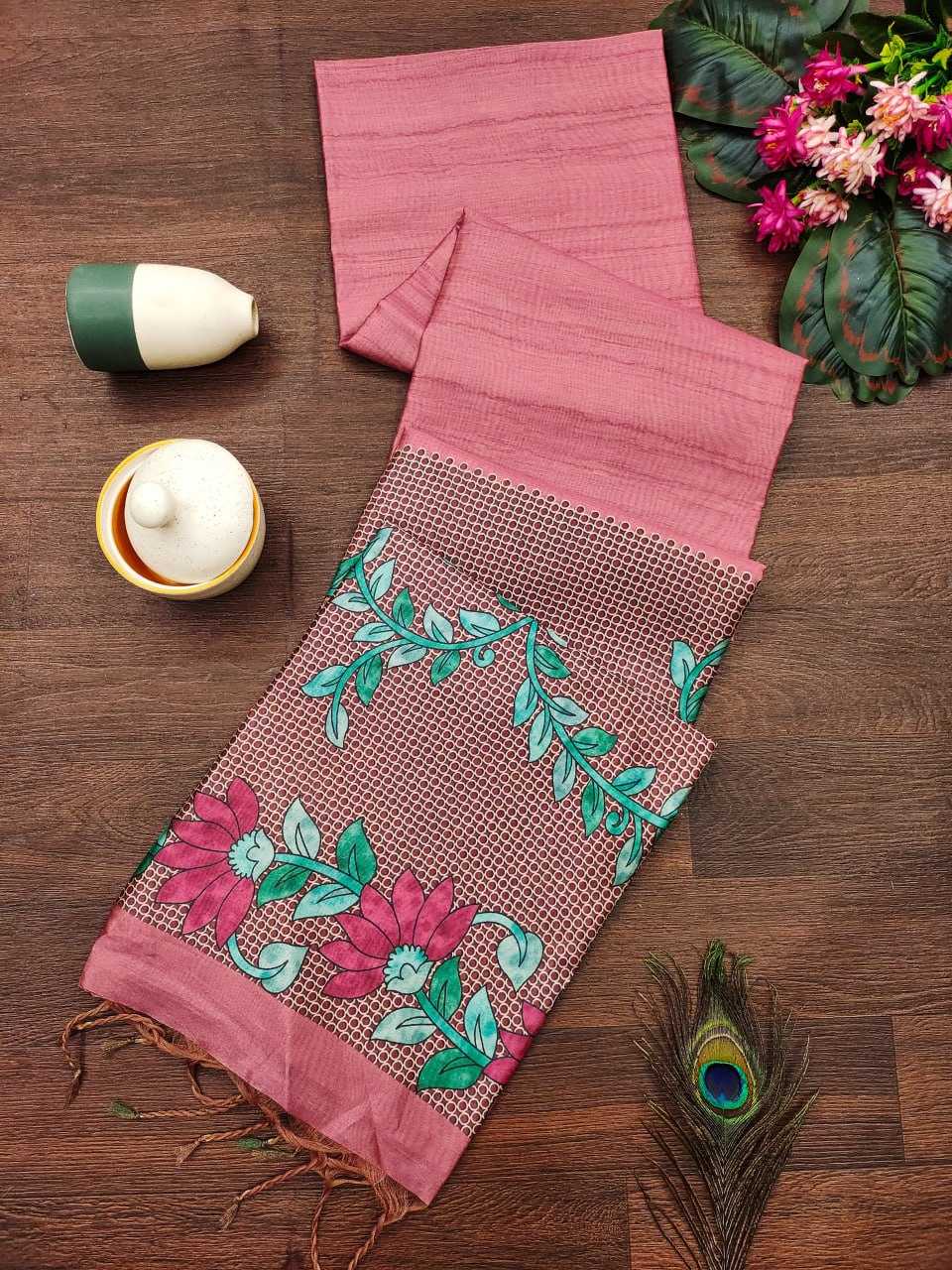 YNF TUSSAR SILK KESH165 RBN31 SAREES WHOLESALE TRADITIONAL EMBROIDERED TUSSAR SILK SAREES MANUFACTURER - Deevit International