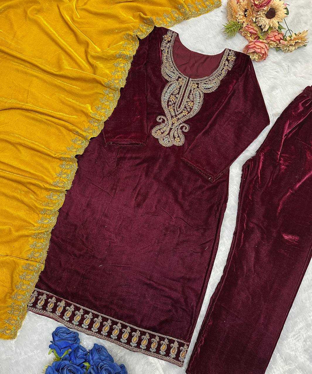 YNF VELEVT KESH147 234 SUITS & DRESSES WHOLESALE VELVET PARTY WEAR EMBROIDERY SUITS MANUFACTURE - Deevit International