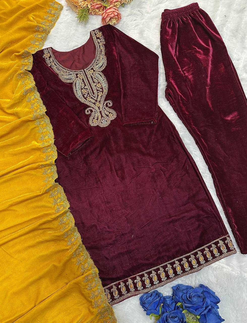 YNF VELEVT KESH147 234 SUITS & DRESSES WHOLESALE VELVET PARTY WEAR EMBROIDERY SUITS MANUFACTURE - Deevit International