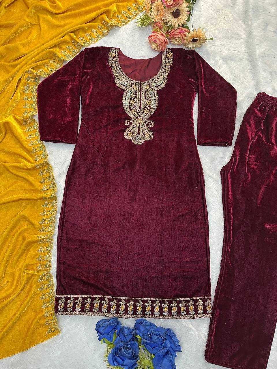 YNF VELEVT KESH147 234 SUITS & DRESSES WHOLESALE VELVET PARTY WEAR EMBROIDERY SUITS MANUFACTURE - Deevit International