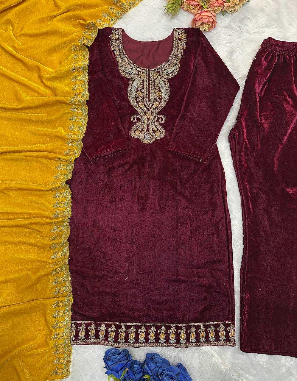 YNF VELEVT KESH147 234 SUITS & DRESSES WHOLESALE VELVET PARTY WEAR EMBROIDERY SUITS MANUFACTURE - Deevit International