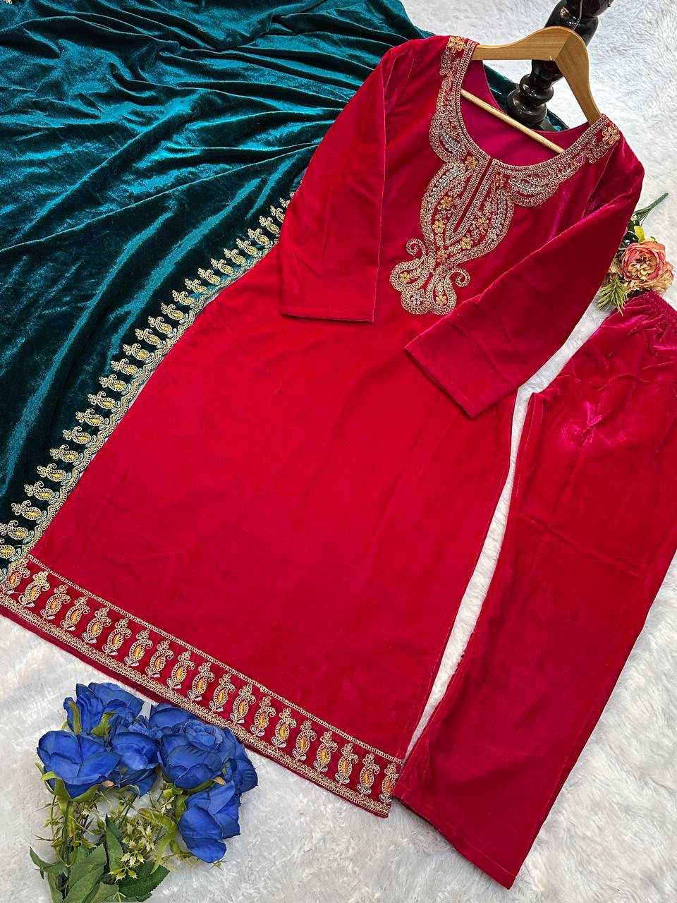 YNF VELEVT KESH147 234 SUITS & DRESSES WHOLESALE VELVET PARTY WEAR EMBROIDERY SUITS MANUFACTURE - Deevit International