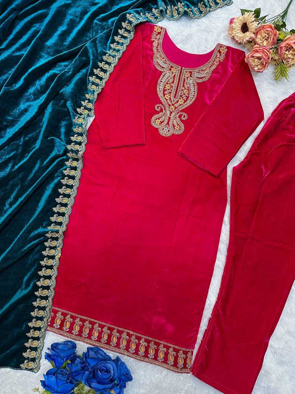 YNF VELEVT KESH147 234 SUITS & DRESSES WHOLESALE VELVET PARTY WEAR EMBROIDERY SUITS MANUFACTURE - Deevit International