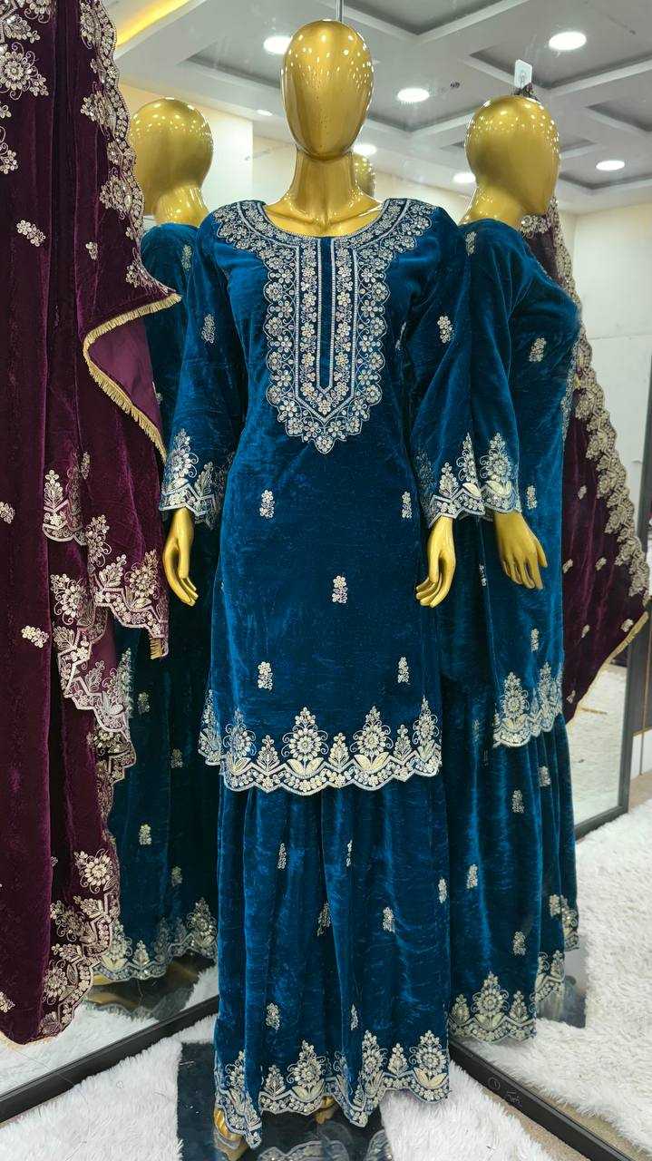 YNF VELVET KESH123 5212 SUITS & DRESSES WHOLESALE EMBROIDEREY WEDDING SHARARA SALWAR VELVET SUITS MANUFACTURE - Deevit International