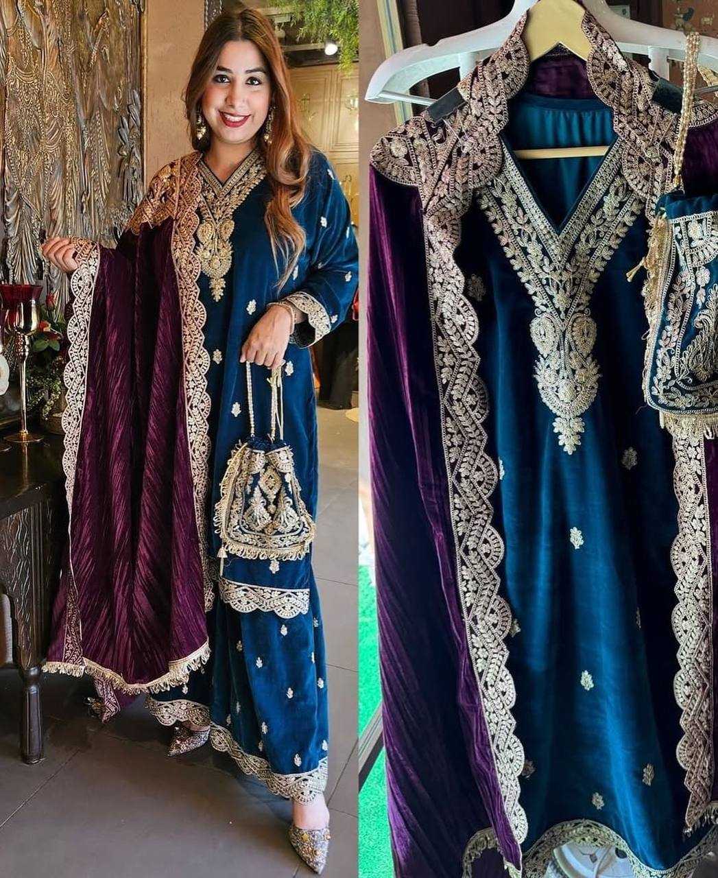 YNF VELVET KESH123 5212 SUITS & DRESSES WHOLESALE EMBROIDEREY WEDDING SHARARA SALWAR VELVET SUITS MANUFACTURE - Deevit International